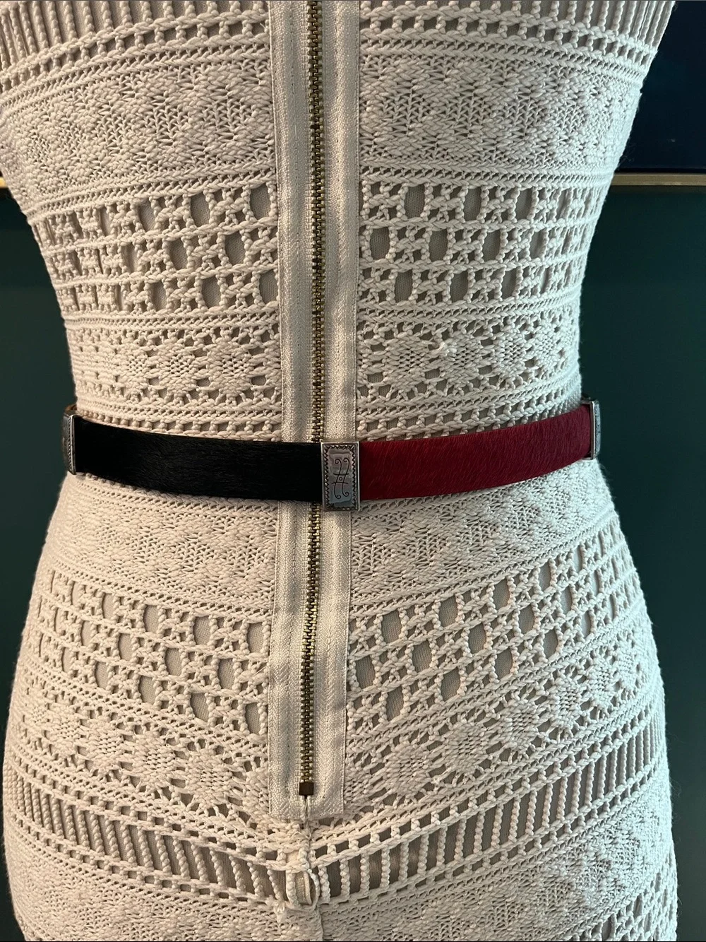 Brighton Colorblock Calf Hair Leather Belt with Silver Buckle